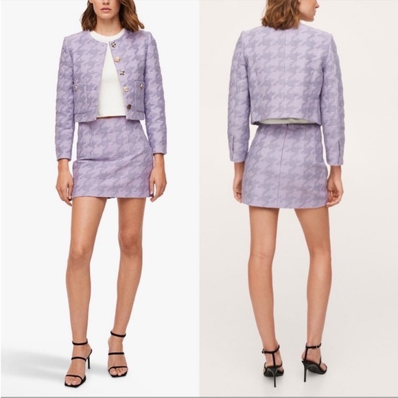 MANGO BLOGGER FAVE Lavender Lilac Purple Houndstooth Textured Mini Skirt Sz S - Picture 6 of 13
